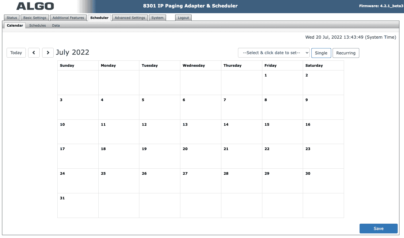 Algo calendar feature for scheduling