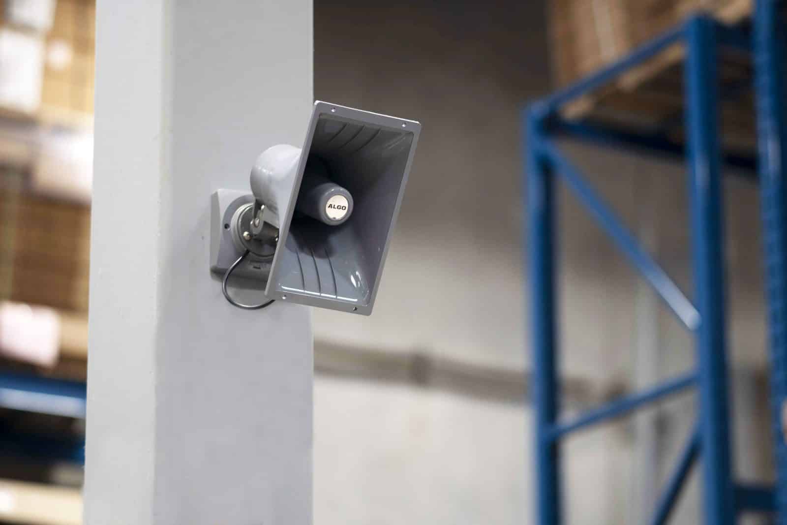 Algo Horn Speaker on Pole in Warehouse