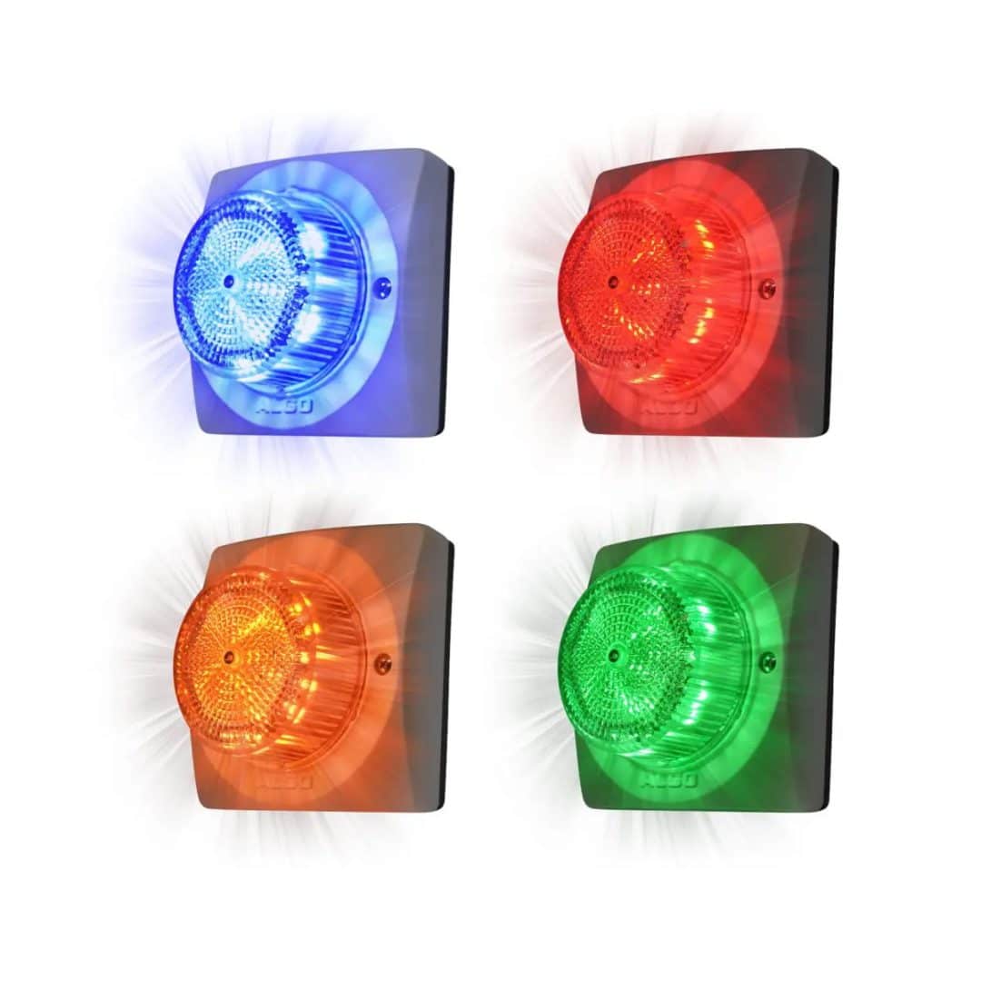 8138 in 4 different color strobe lights including blue, red, orange, and green