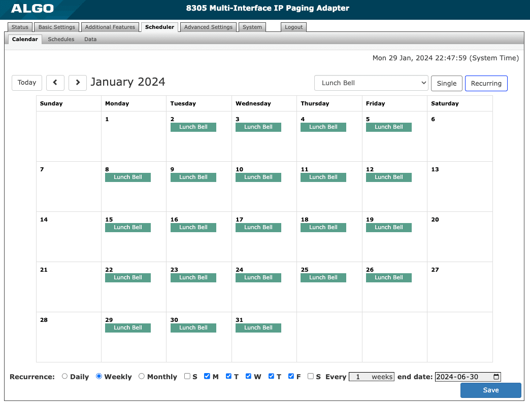 8305 schedule calendar feature