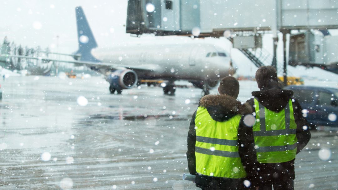 Image of harsh weather conditions at airport